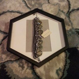 M. Haskell Silver, Gray Bead, Rinestone and Chains Bracelet